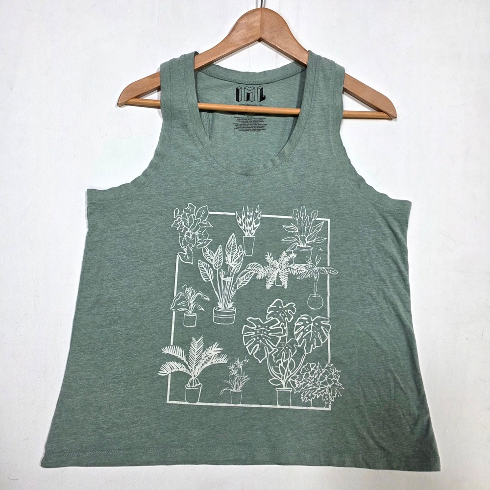 Isaac‎ Morris Tank Top Womens XL Green Houseplant Graphic Scoop Neck Sleeveless